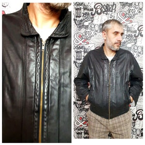 crop veste noire Veste homme Veste homme Veste en cuir veste d’automne noir Cuir Vêtements en cuir véritable Manteau de sport L