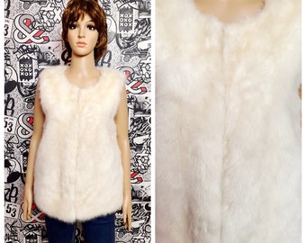 Vegan gift wedding bridal vest faux fur vest warm vest womens vest M winter vest ivory vest  womens top warm top winter top