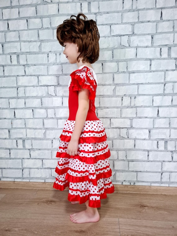 6歳 女の子用 フラメンコドレス ハロウィンドレス 白 赤 カーニバル