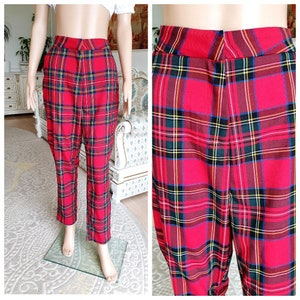 red Plaid Pants womens Plaid Pants Retro Pants womens Pants Checkered Pant Tartan Pants Golf Pants  casual Pants L high waist pants Trousers