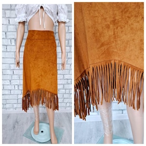 womens skirt 3XL Vintage Brown faux suede skirt boho western skirt tassel skirt  Fringe Skirt Festival steampunk party skirt cowgirl skirt