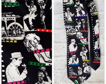 wedding tie groom tie Mens Accessories Mens tie Mens necktie cinema print tie Charlie Chaplin print  Necktie silk tie vintage  silk Necktie