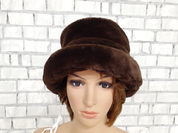 Brown  faux fur hat Brown hat retro hat bucket ha… - image 2