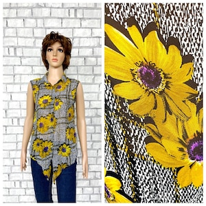 womens shirt S/M sunflower blouse Flower floral shirt Flower blouse Flower top sunflower print top sunflower shirt boho minimalist  blouse