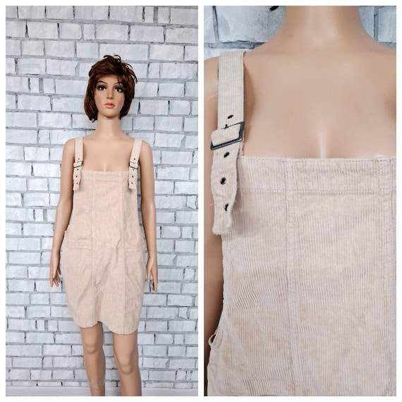 Apron Dress L XL Women Dress Corduroy Skirt Corduroy Dress Jumper Dress Mini Beige Dress Overall Dress Overall Skirt Oversized Dress Etsy