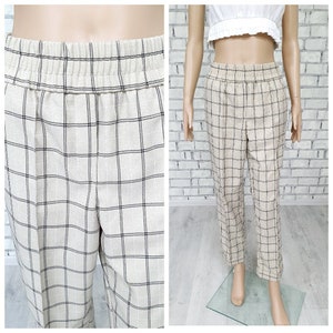 beige Plaid Pants M/L womens Plaid Pants Retro Pants womens Pants Checkered Pants Tartan Pants Golf  Disco Pants plaid Trousers