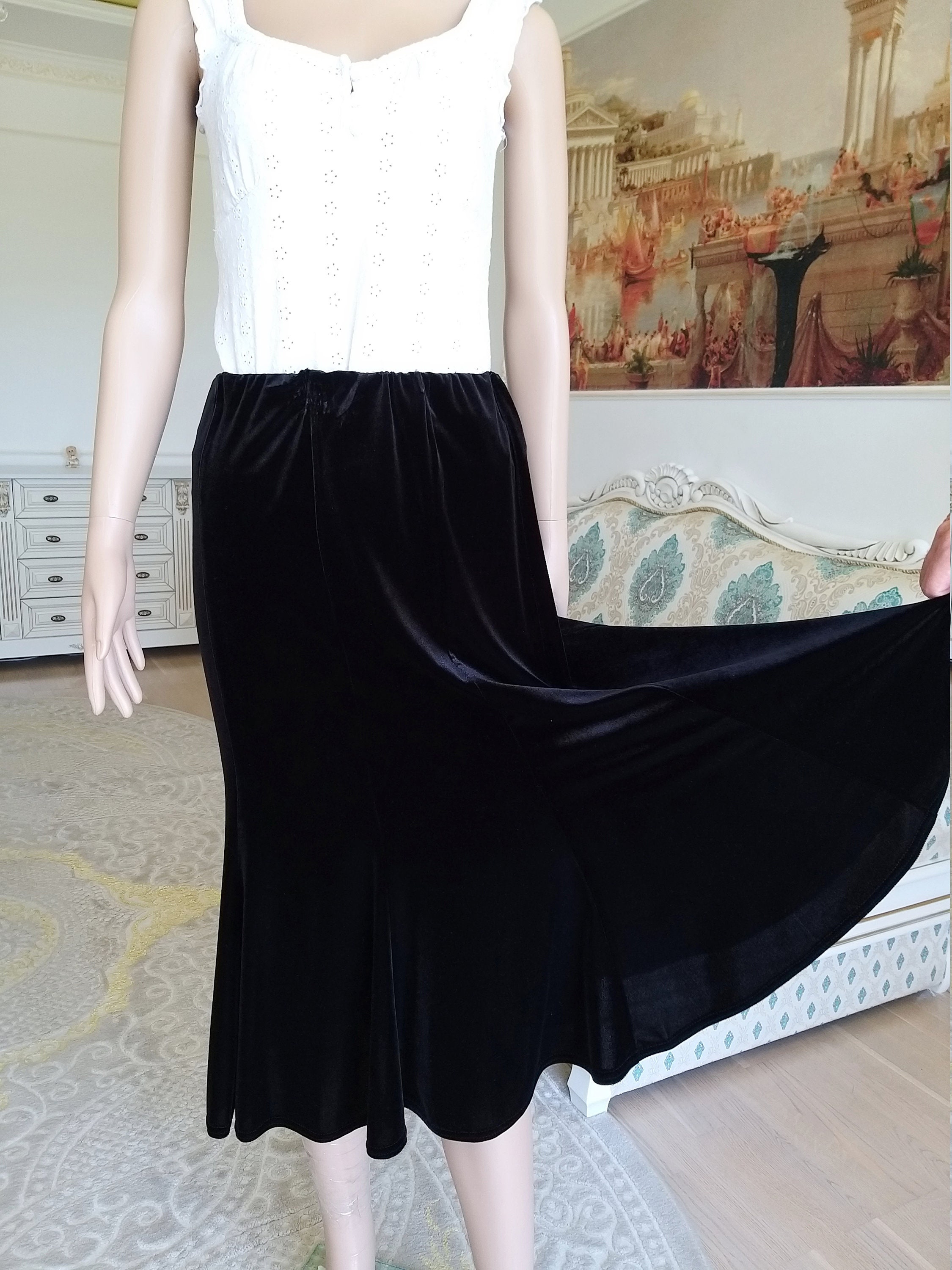 Long Black Skirt Black Velvet Skirt Witch Skirt Womens Skirt Etsy