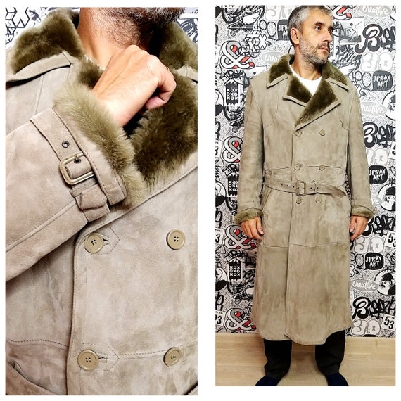 mens sheepskin coat long coat fur coat XL Overcoat