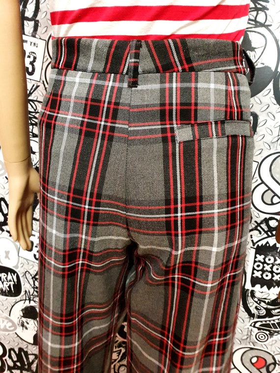 gray red Plaid Pants womens Plaid Pants Retro Pan… - image 8