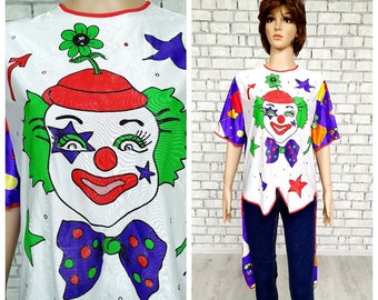 ADULT circus clown Costume M halloween clown Clothing halloween costume cosplay clown shirt Rainbow  clown top