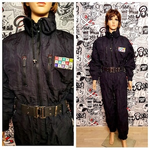 ski clothing Vintage Ski Suit 80s ski suit  black ski suit  retro ski suit  Snowsuit Winter Clothing Warm suit snow ski suit M