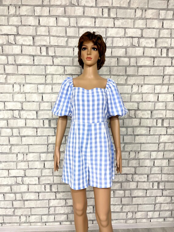 blue Gingham Overall vintage womens overall short… - image 2