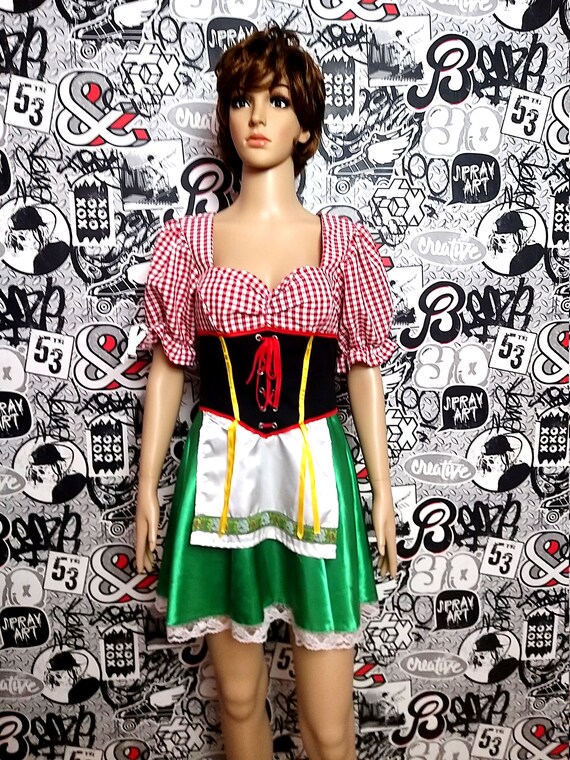 Rouge vert Dirndl Robe S M Oktoberfest Vetements rouge vert Dirndl robe bavaroise Robe allemande Festival Robe Folk Robe oktoberfest robe Etsy France