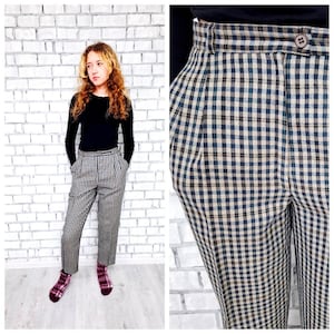 womens Plaid Pants M warm pants Checkered Pants pleated wool pants Vintage Tartan Pants Golf Pants Disco Pants  plaid Trousers