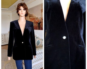 90s womens jacket womens blazer black velvet Blazer elegant blazer black velvet jacket black buttom Blazer M mod jacket evening blazer