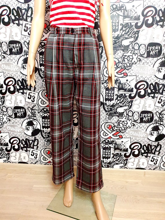 Gray and sale red plaid pants