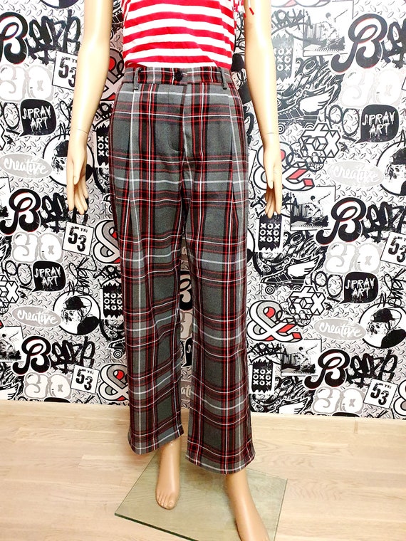 gray red Plaid Pants womens Plaid Pants Retro Pan… - image 2