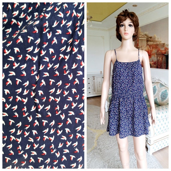Sister Gift Womens Dress Vintage Bird Print Dress M Beach Dress Summer Dress  Pocket Dress Casual Dress Blue Dress Party Dress Mini Dress - Etsy