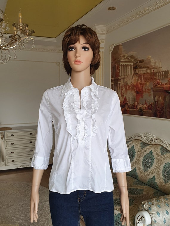 H&M womens blouse white blouse Ruffle blouse  eve… - image 2