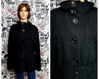 Black coat womens coat XL Black Wool coat  Gothic coat winter coat Warm coat retro Coat