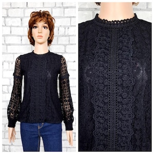 gothic Clothing womens blouse XS black Lace Blouse Vintage black Victorian Blouse  Edwardian blouse gothic top gothic Blouse