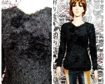 Lolitavintagee Womens Sweater Knitted Sweater Black Sweater Fluffy Sweater Black Pullover Womens Pullover Fuzzy Pullover Stretchy Sweater S Fuzzy Sweater