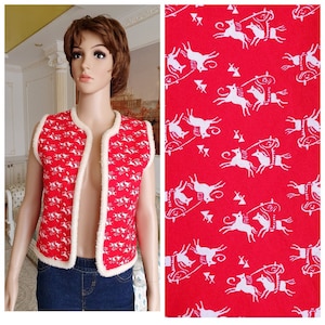 new Year gift Christmas vest womens Vest wool Vest red vest sheepskin Vest deer print Vest warm Vest winter Vest warm top  S/M