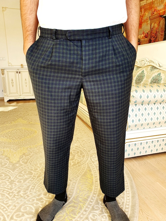 blue Plaid Pants XL Retro Pants Mens Pants Checke… - image 2