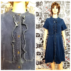 Regalo de Navidad vestido jean Vestido vaquero Vestido de mujer vestido de botones vestido patinador vintage Vestido vaquero vestido casual vestido de playa VESTIDO AZUL L