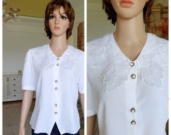 peter pan col blouse blanche M chemisier rétro Chemisier victorien Ruffle blanc haut paysan blouse classique Blouse édouardienne Blouse formelle