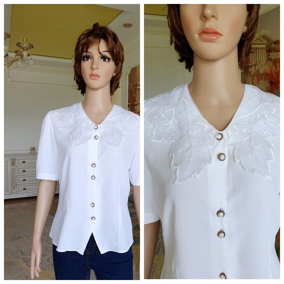 peter pan collar white blouse M retro blouse Victorian Blouse  Ruffle white top peasant blouse Classic blouse Edwardian Blouse formal blouse