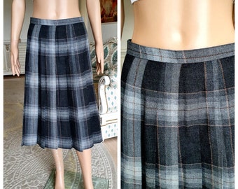 winter skirt wool skirt Gray plaid skirt Gray skirt midi skirt pleated skirt tartan skirt womens skirt Vintage warm skirt teacher skirt S/M