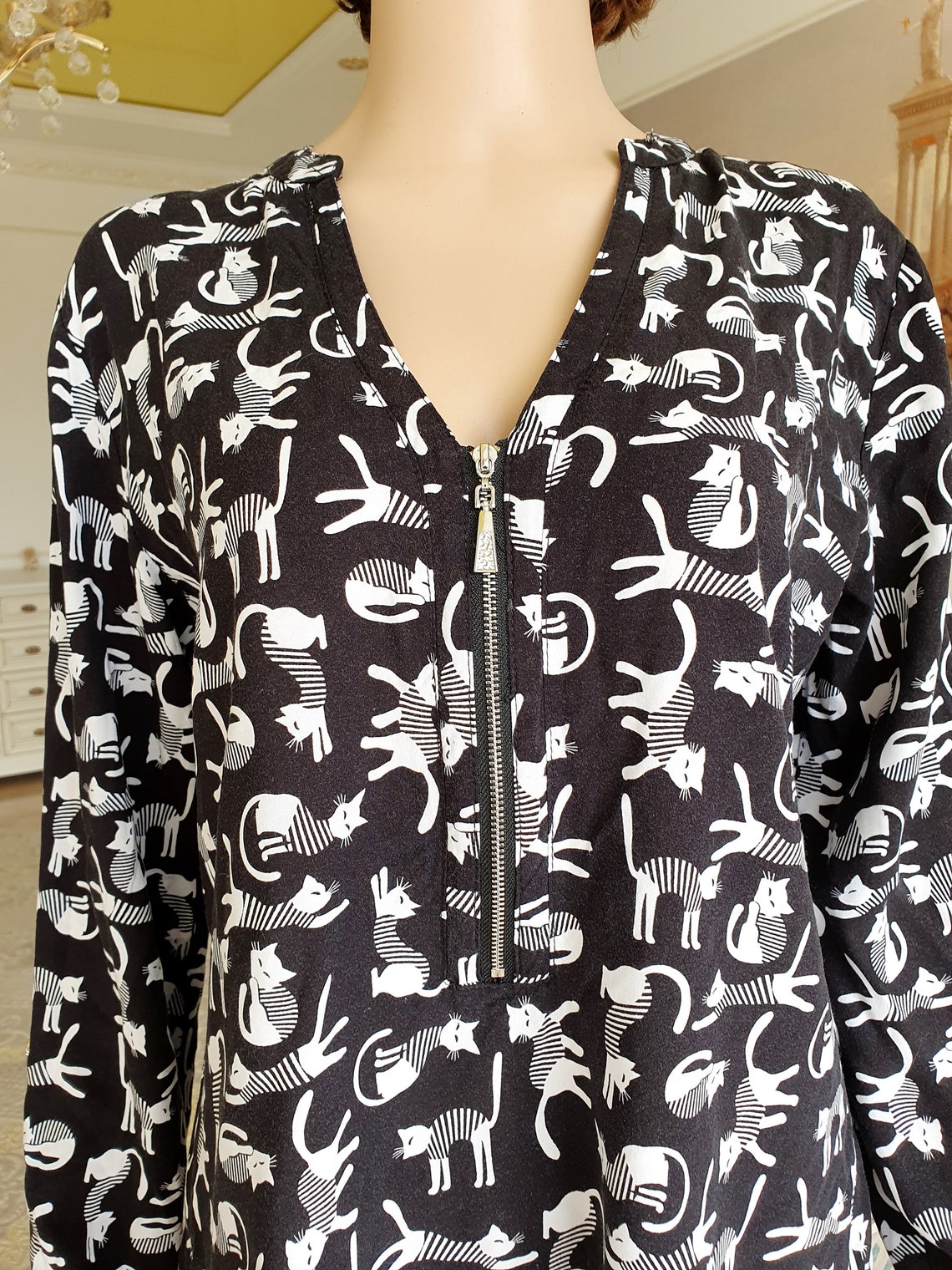 Cat Shirt Cat Top Cat Print Top L Animal Print Top Animal Etsy