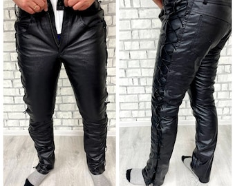 Mens Leather pants L Leather Clothing black Pants Retro Pants Western Pants Mens pants black Leather Pants Cowboy pants Cowboy Trousers