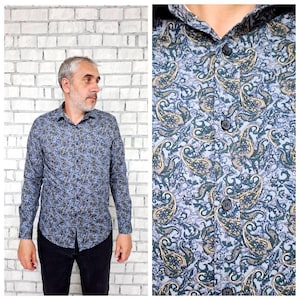 Abstract shirts M mens shirt paisley print paisley shirt mens pattern shirt boho shirt hippie shirts festival shirt Button Up native shirt