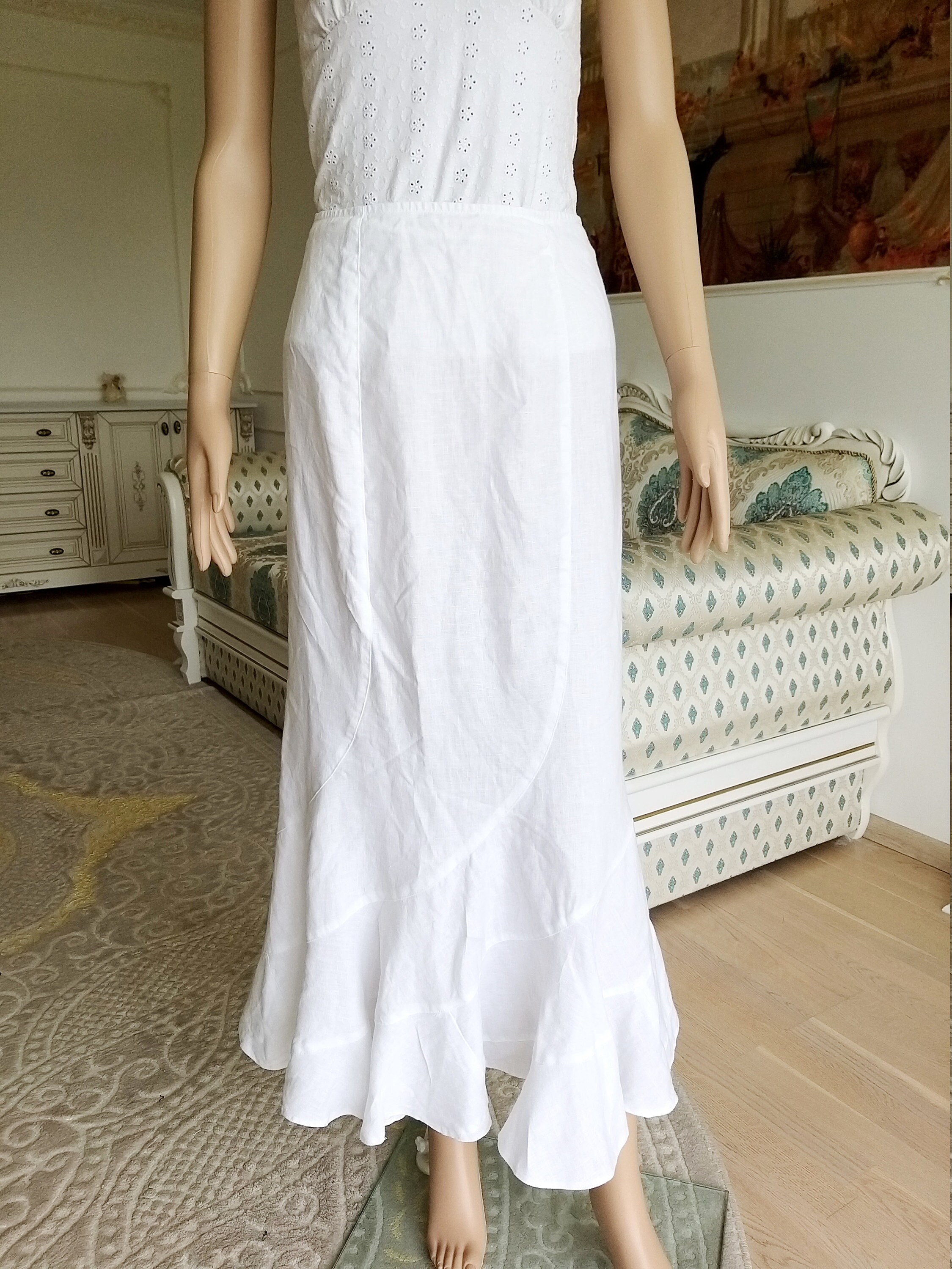 White Linen skirt womens skirt XL White skirt white long skirt Etsy
