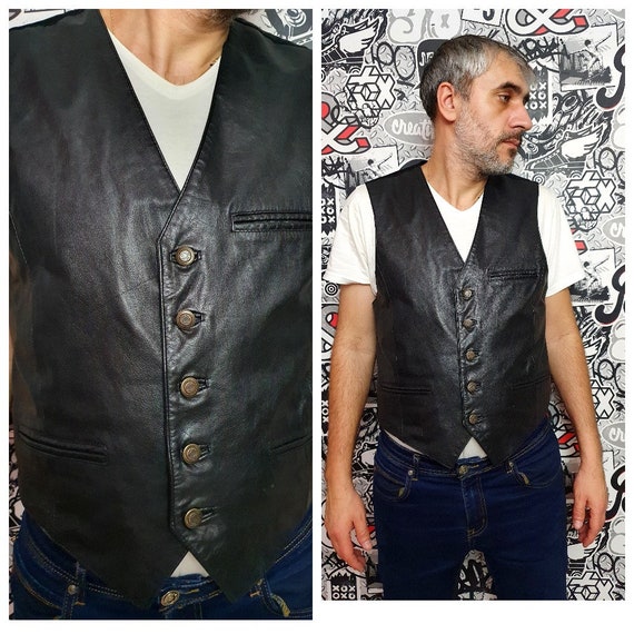 Nero Gilet boho uomo in pelle gilet uomo nero Gilet gilet uomo gilet Giacca  senza maniche Gilet Goth L -  Italia