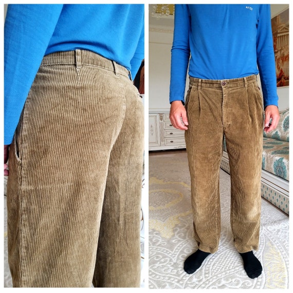 Mens Pants Khaki Mens Corduroy pants XL Pleated C