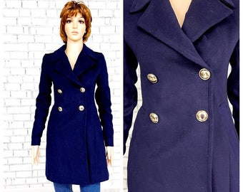 womens Clothing Vintage womens coat Vintage Double Breasted coat Autumn coat XXS Spring coat navy blue Coat womens jackets