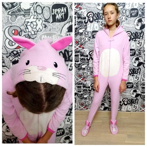 Easter gift pink bunny Kigurumi bunny Cosplay bunny costume halloween costume bunny  pajamas rabbit Sleepwear Jumpsuit Romper animal onesie
