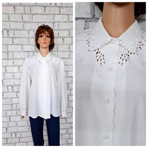 70er Viktorian Bluse Vintage XL Kragen Sekretär Büro Bluse Klassische minimalistische Bluse formelle Bluse Damen Retro Bluse
