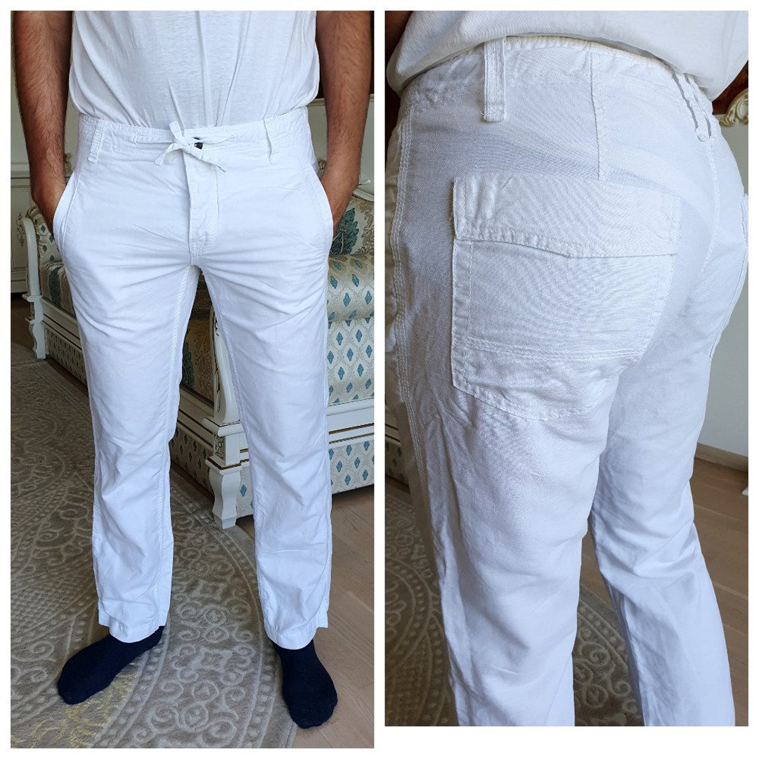 Mens Linen Pants L Retro Pants White Pants Chino Pants Mens Etsy