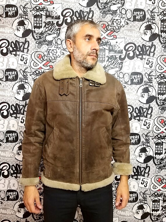 mens sheepskin coat mens coat L Bomber Jacket leat