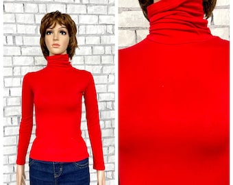 valentines day gift womens top XS/S red Top red Turtleneck Top vintage turtleneck blouse  Long sleeves blouse high neck top fitted top