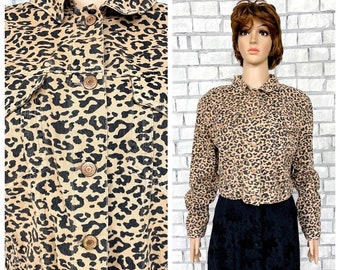 womens jacket leopard print jacket animal print jacket crop denim jacket Crop jacket   XL leopard denim jacket