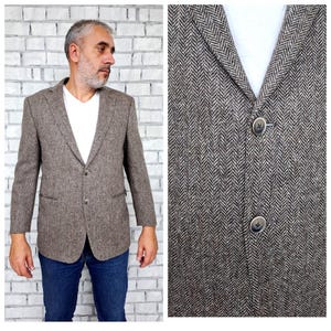 Tweed wool Blazer Mens Clothing Mens Blazer L Mens jackets  Plaid Blazer wool jackets mens coat mens Plaid Jacket mens brown Blazer