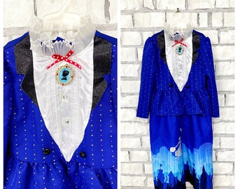 5T girl dress mary poppins costume halloween dress mary poppins dress women mary poppins Print cosplay blue fancy dress halloween Clothing