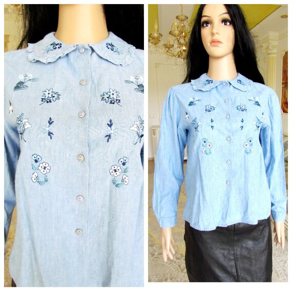 embroidered denim shirt womens