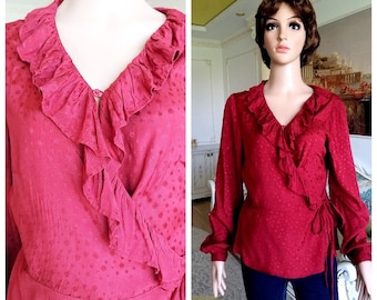 womens blouse burgundy Ruffle blouse burgundy blouse Ruffle shirt M boho shirt classic blouse pirate blouse wrap blouse evening blouse