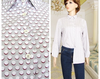 Chemisier IKKS Femme Taille 40 - Gris Perle à Pois Blancs, Manches Longues Volantées, 100% Coton, Occasion Excellent état